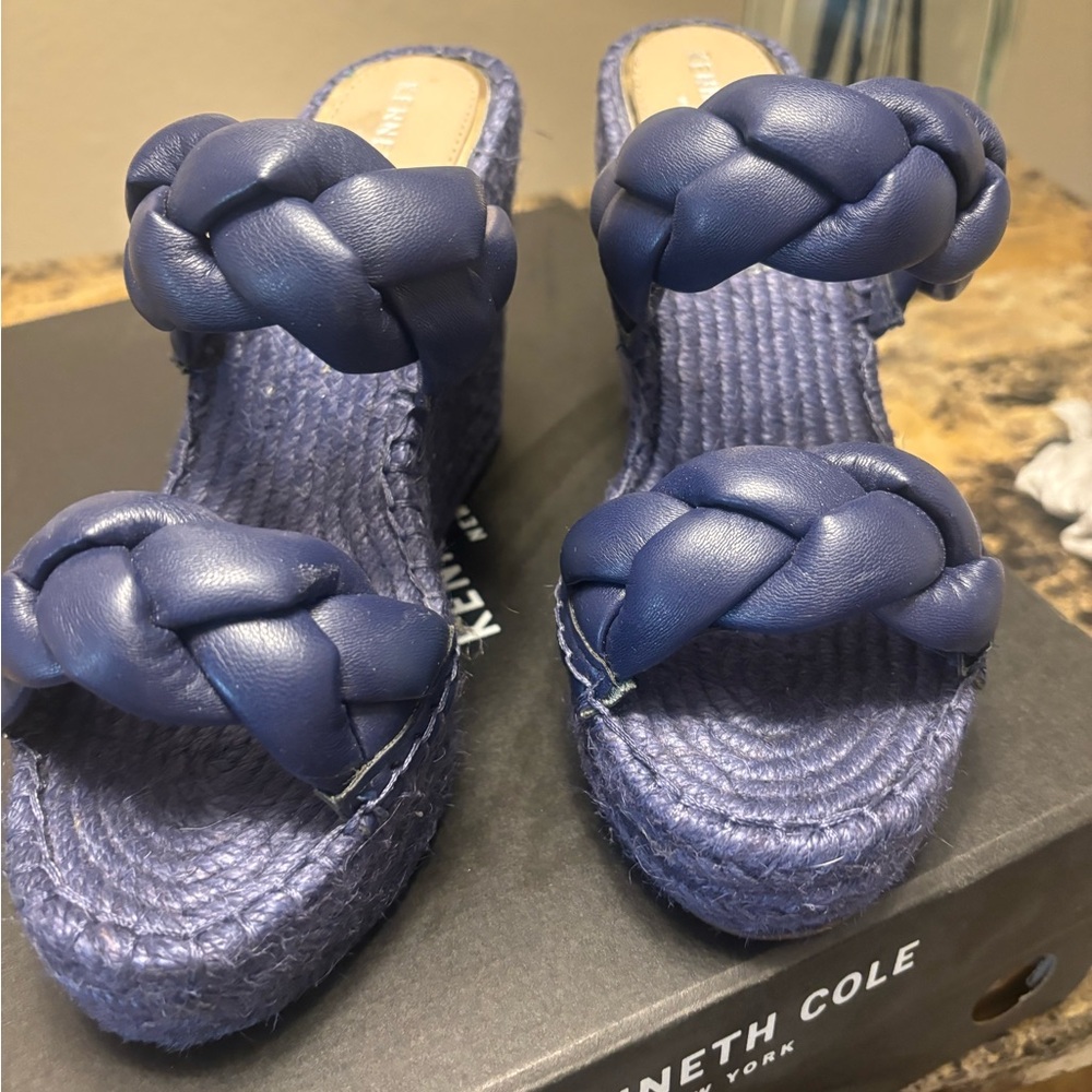 Navy Blue Wedge braided heel